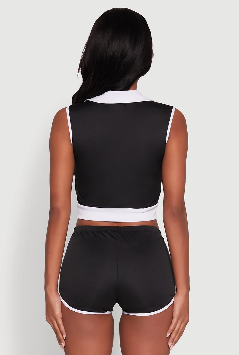 Womens Stylish Contrast Trim Cropped Polo Top,
