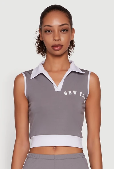 Womens Stylish Contrast Trim Cropped Polo Top,