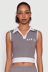 Womens Stylish Contrast Trim Cropped Polo Top,