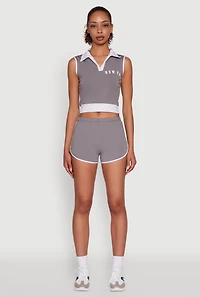 Stylish Contrast Trim Cropped Polo Top