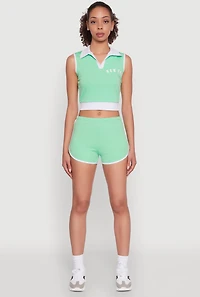Womens Stylish Contrast Trim Cropped Polo Top,