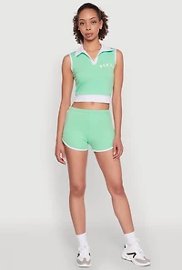 Womens Stylish Contrast Trim Cropped Polo Top,