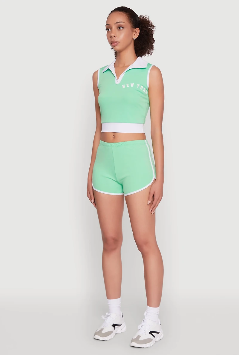 Stylish Contrast Trim Cropped Polo Top