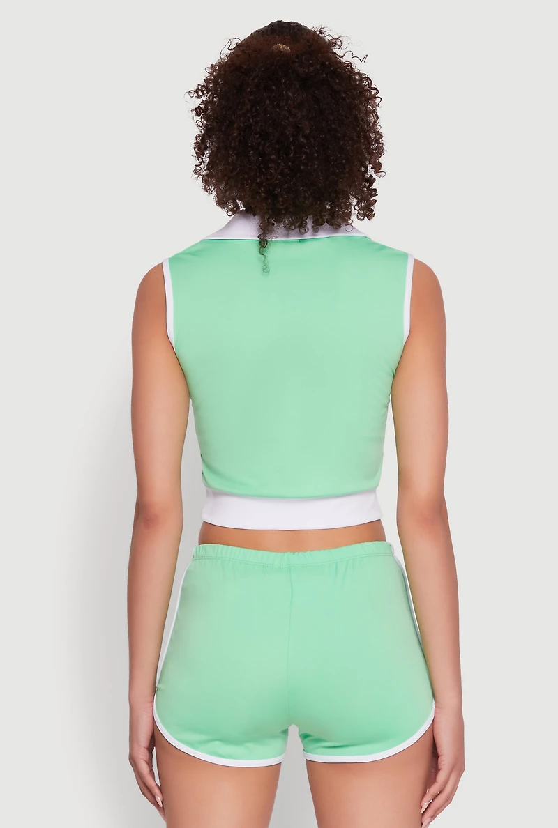 Womens Stylish Contrast Trim Cropped Polo Top,
