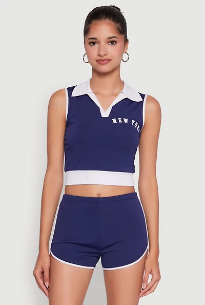 Womens Stylish Contrast Trim Cropped Polo Top,