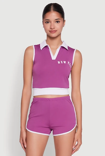 Womens Stylish Contrast Trim Cropped Polo Top,