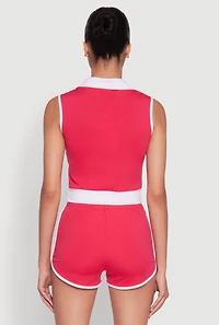 Stylish Contrast Trim Cropped Polo Top