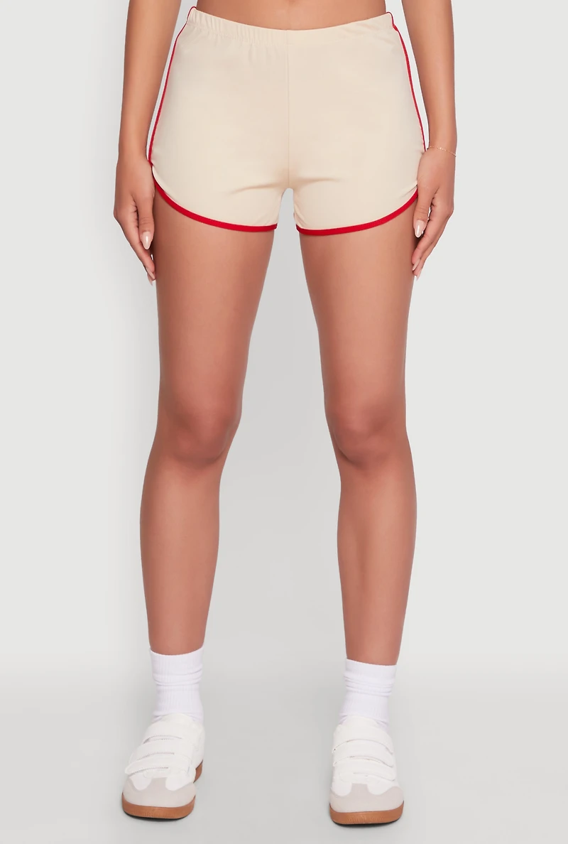Womens Trendy Contrast Trim Dolphin Shorts, Khaki, Size L