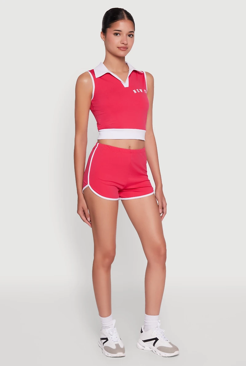 Womens Trendy Contrast Trim Dolphin Shorts, Pink, Size L