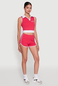 Womens Trendy Contrast Trim Dolphin Shorts, Pink, Size L