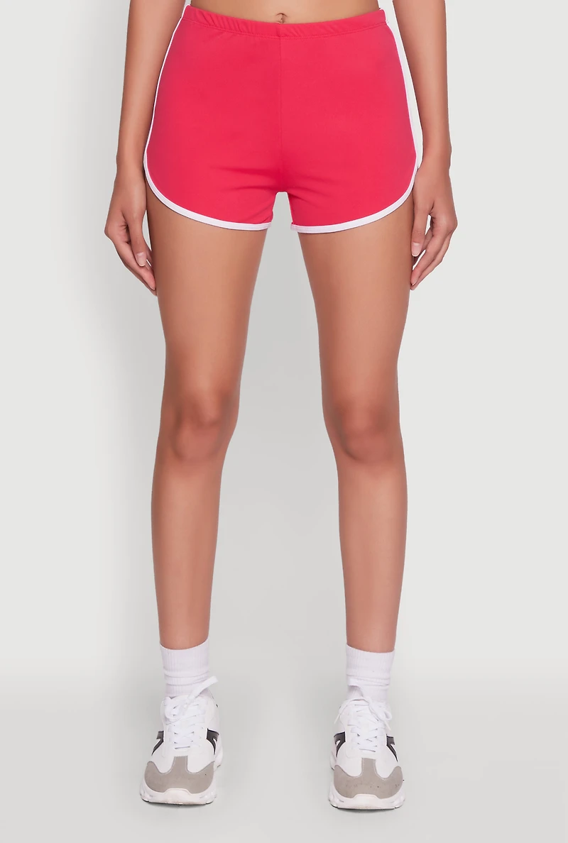 Womens Trendy Contrast Trim Dolphin Shorts, Pink, Size L