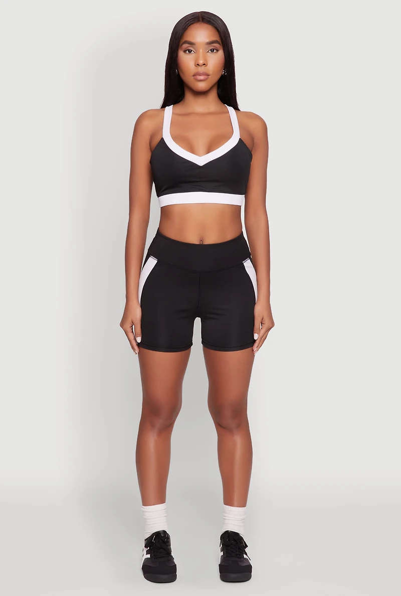 Womens Contrast Trim Cross Back Sports Bra, Black, Size L
