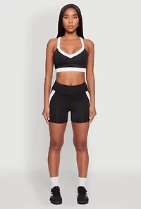 Womens Contrast Trim Cross Back Sports Bra, Black, Size L