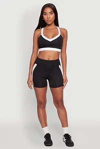 Womens Contrast Trim Cross Back Sports Bra, Black, Size S
