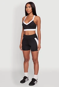 Womens Contrast Trim Cross Back Sports Bra, Black, Size L