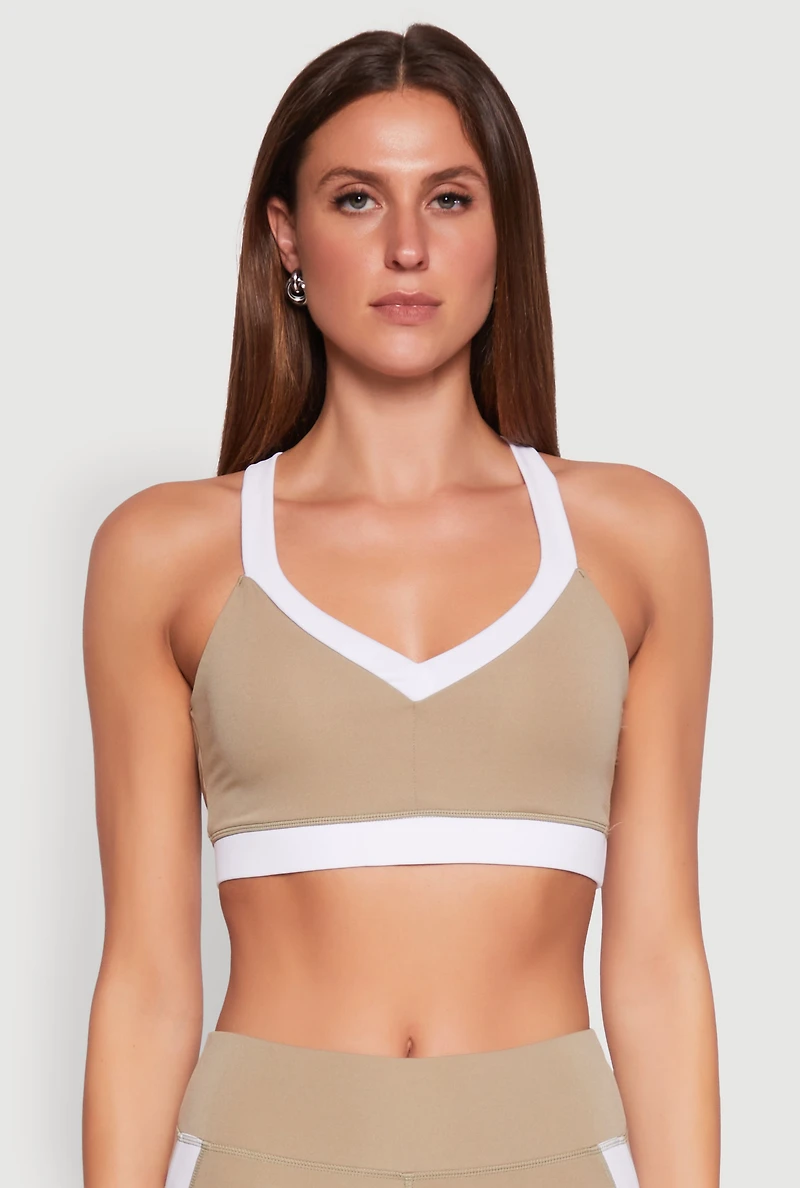 Womens Contrast Trim Cross Back Sports Bra,