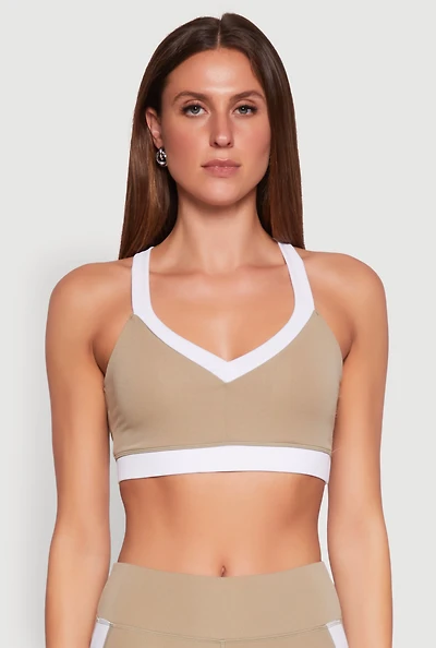Contrast Trim Cross Back Sports Bra