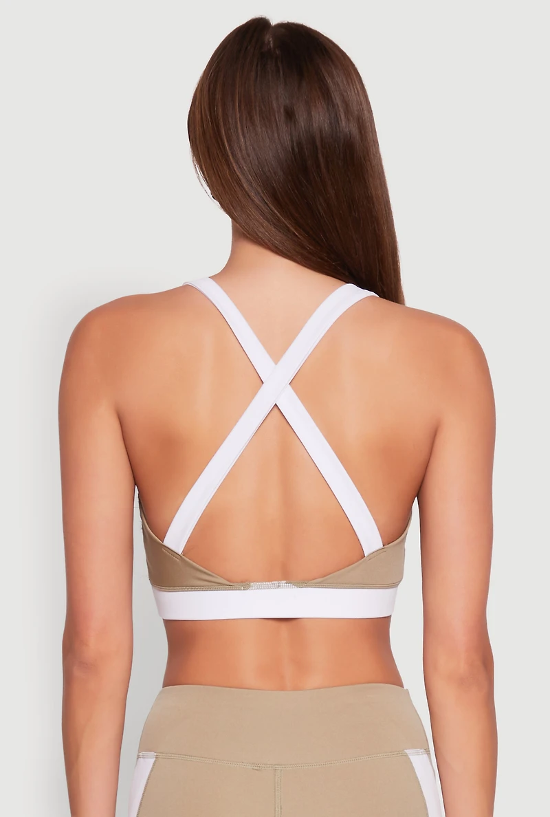 Womens Contrast Trim Cross Back Sports Bra, L