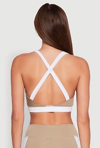 Womens Contrast Trim Cross Back Sports Bra,