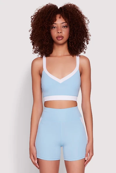 Womens Contrast Trim Cross Back Sports Bra, Blue, Size XL