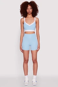 Womens Contrast Trim Cross Back Sports Bra, Blue, Size XL