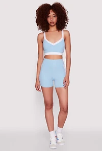 Womens Contrast Trim Cross Back Sports Bra, Blue, Size XL