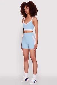 Womens Contrast Trim Cross Back Sports Bra, Blue, Size XL