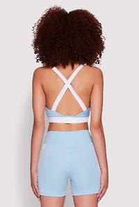 Womens Contrast Trim Cross Back Sports Bra, Blue, Size XL