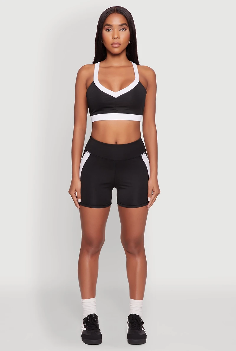 Womens Contrast Side Stripe Biker Shorts, Black, Size XL