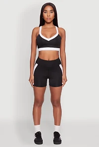 Womens Contrast Side Stripe Biker Shorts, Black, Size XL