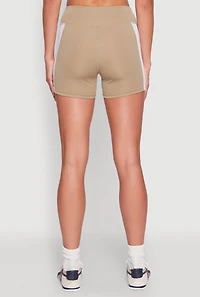 Womens Contrast Side Stripe Biker Shorts, Khaki, Size L
