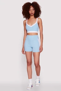 Womens Contrast Side Stripe Biker Shorts, Blue, Size L