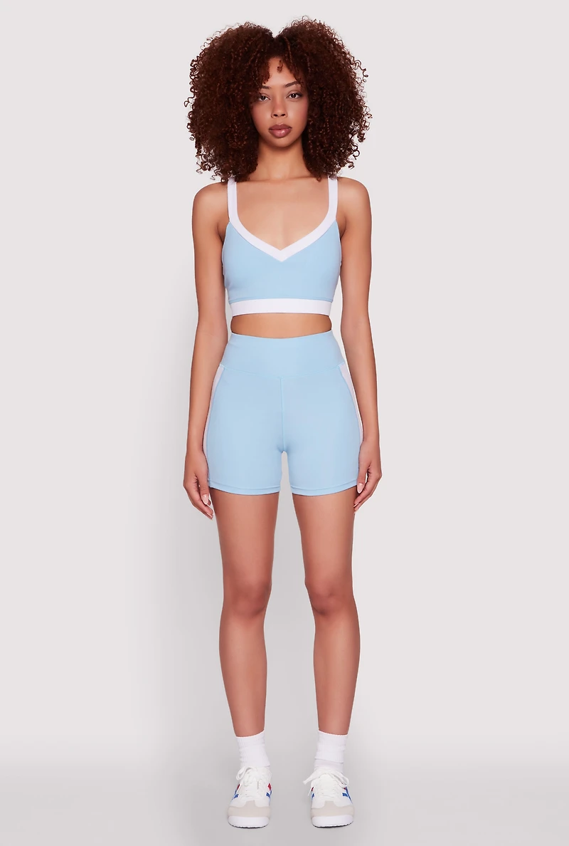 Womens Contrast Side Stripe Biker Shorts, Blue, Size L