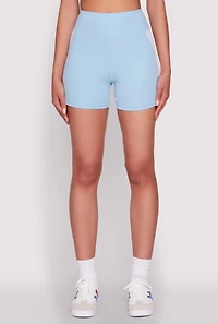 Womens Contrast Side Stripe Biker Shorts, Blue, Size L