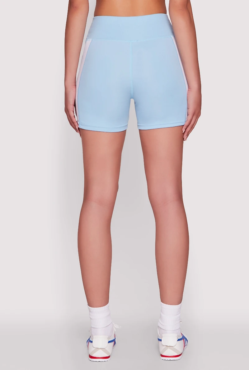 Womens Contrast Side Stripe Biker Shorts, Blue, Size L