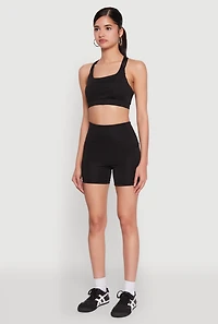 Womens Strappy Racerback Sports Bra, Black, Size S