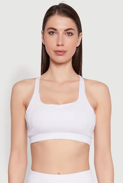 Womens Strappy Racerback Sports Bra, White, Size XL