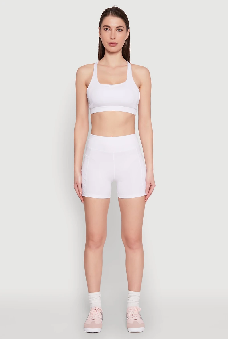Womens Strappy Racerback Sports Bra, White, Size XL