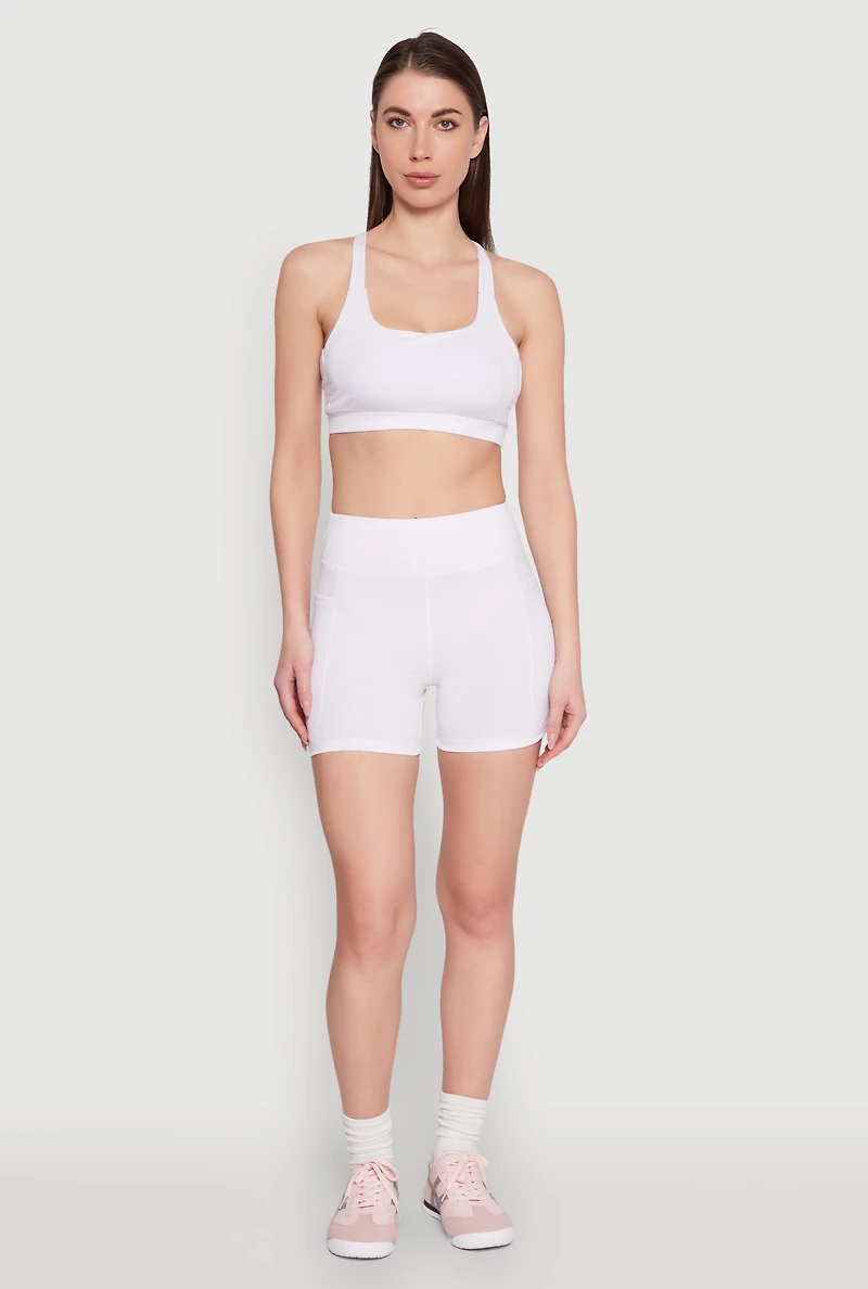 Womens Strappy Racerback Sports Bra, White, Size XL