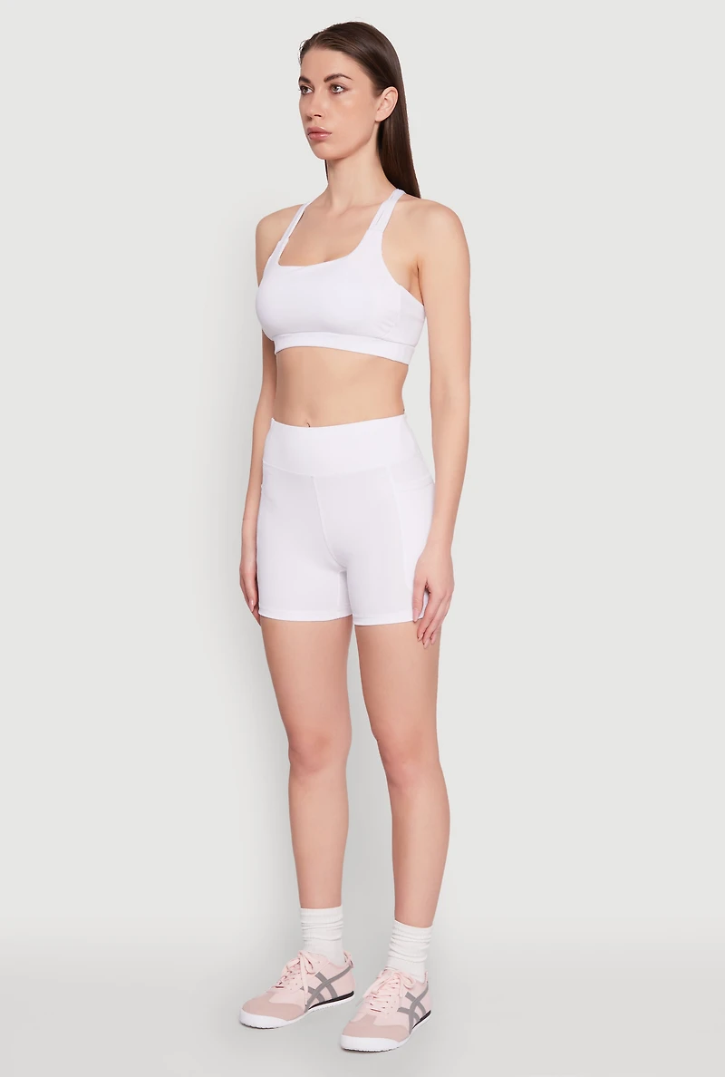 Womens Strappy Racerback Sports Bra, White, Size S