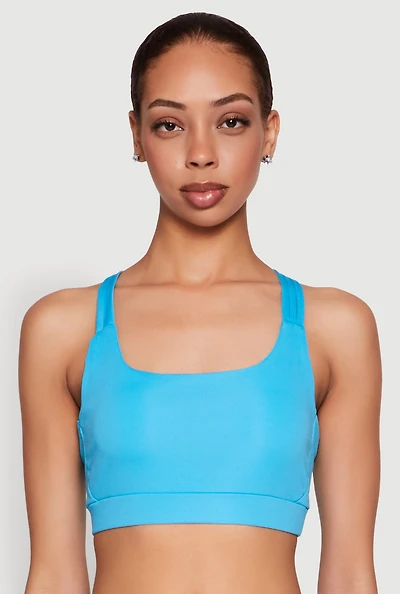 Womens Strappy Racerback Sports Bra, Blue,