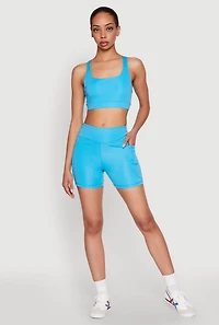 Womens Strappy Racerback Sports Bra, Blue, Size XL