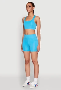 Womens Strappy Racerback Sports Bra, Blue, Size XL
