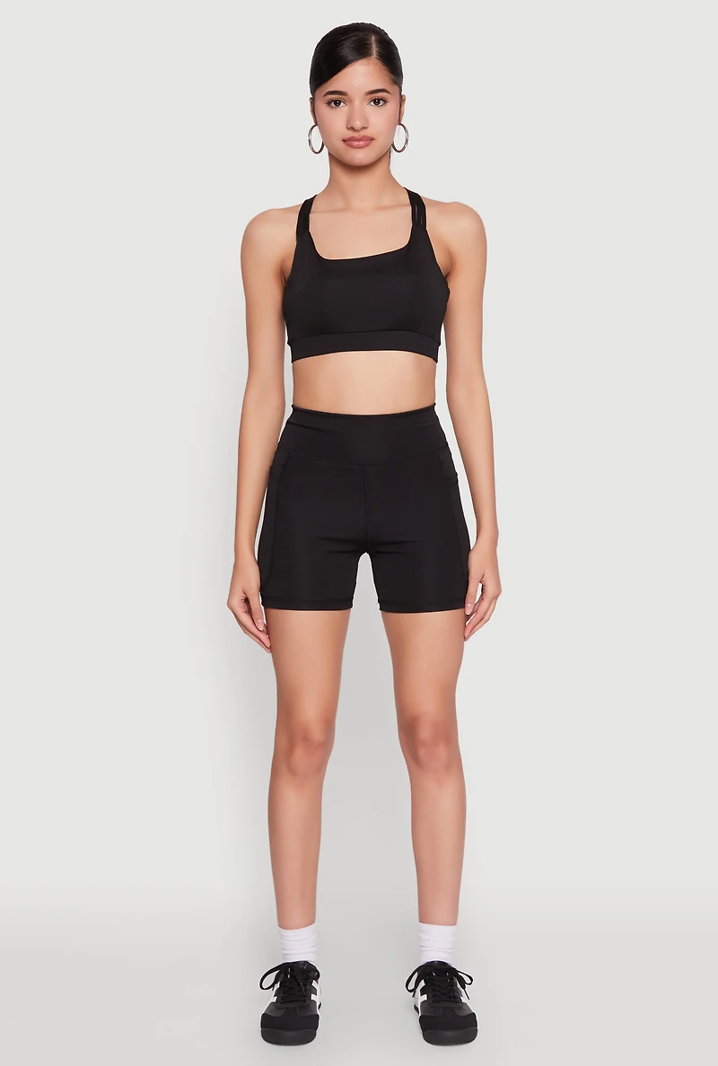 Womens Side Zip Pocket Biker Shorts, Black, Size M