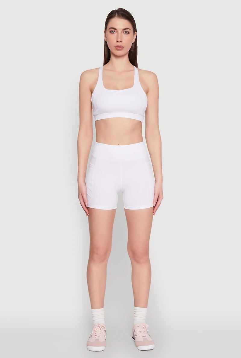 Womens Side Zip Pocket Biker Shorts, White,