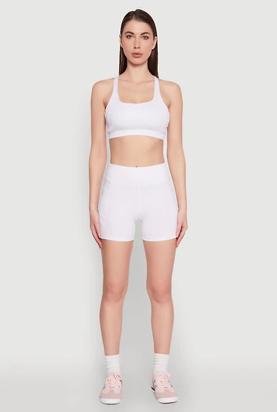 Womens Side Zip Pocket Biker Shorts, White,