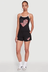 Womens American Flag Heart Graphic Cami, Black, Size L