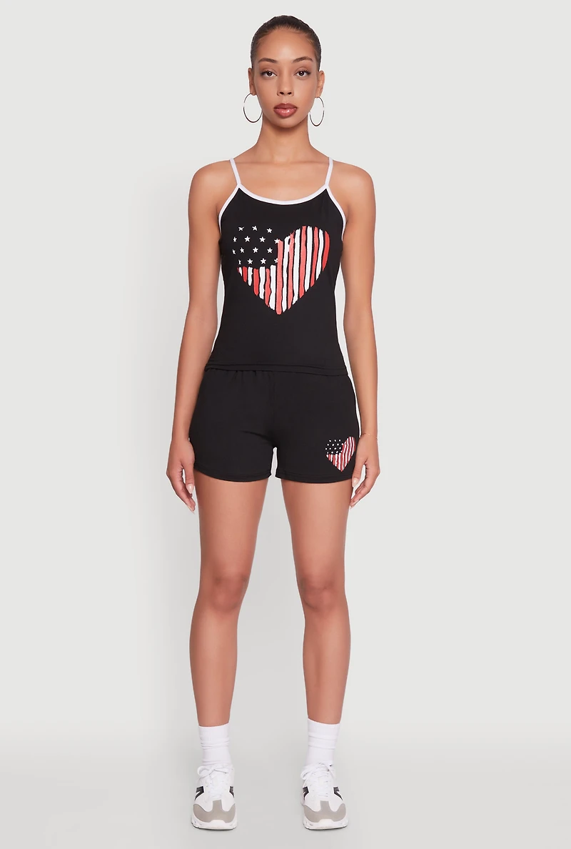 Womens American Flag Heart Graphic Cami, Black, Size XL