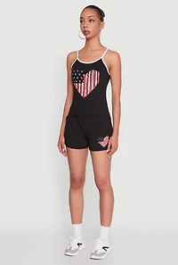 Womens American Flag Heart Graphic Cami, Black, Size XL