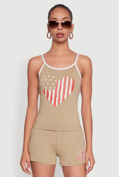 Womens American Flag Heart Graphic Cami,